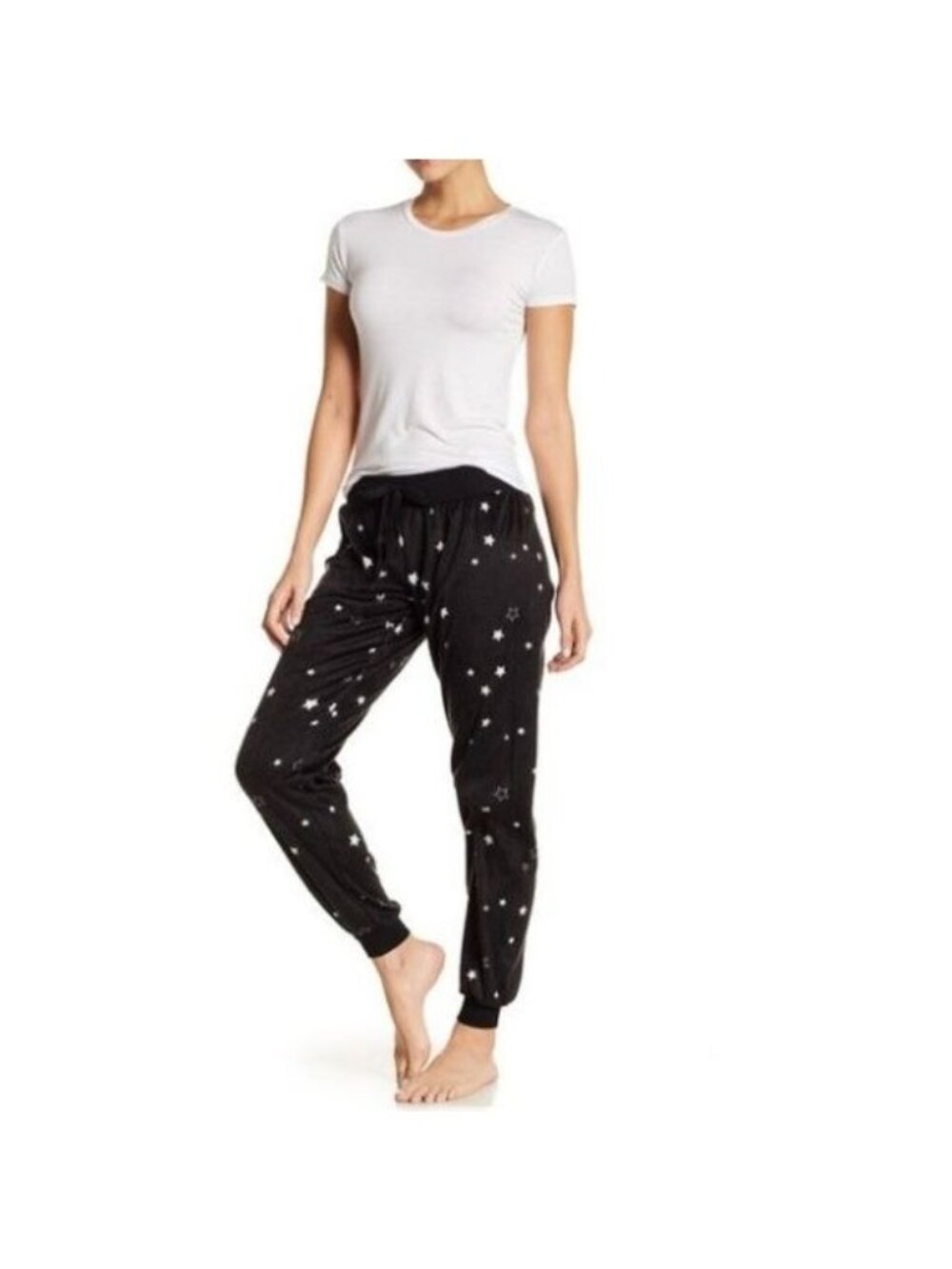 Free Press Micro Fleece Star Print Jogger Soft Black Fleece